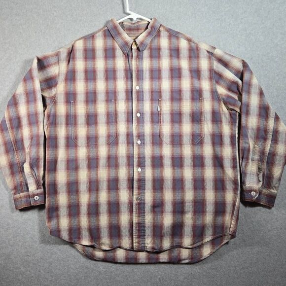 Rare Vintage LEVI’S SilverTab Elements Checkered Plaid Wax Thick Button Shirt 90 - Picture 1 of 14